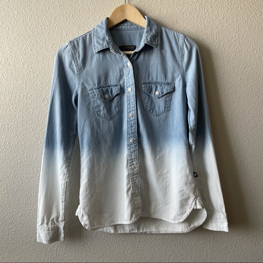 Kendall & Kylie Ombré Dip Dye Denim Chambray Shirt Small Coastal Cowgirl Beach